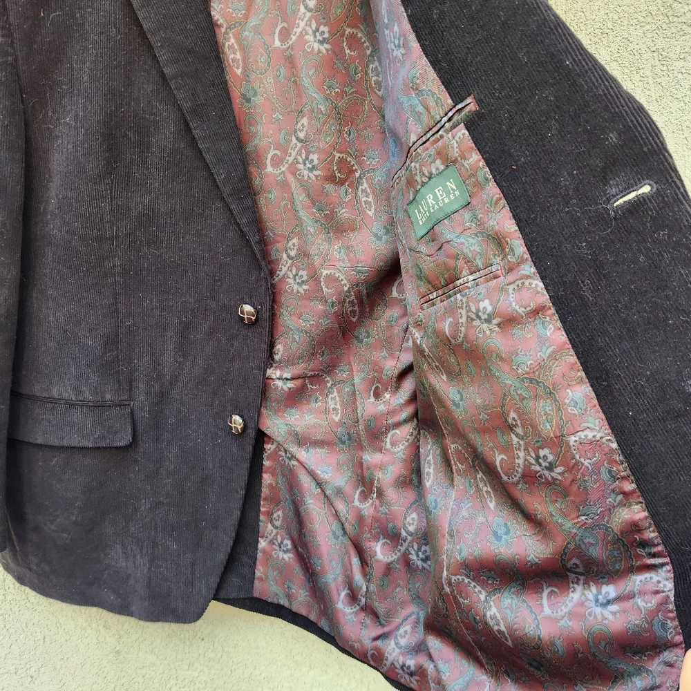 RALPH LAUREN Men's Sport Coat Size 42R Black Corduroy Preppy Paisley Blazer